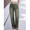 image:imageSidefeel Jeans for Women Trendy High Waisted Patched Waist Straight Leg Button Down Stretchy Denim PantsGreen