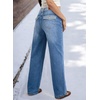 image:imageSidefeel Jeans for Women Trendy High Waisted Patched Waist Straight Leg Button Down Stretchy Denim PantsLight Blue