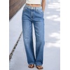 image:imageSidefeel Jeans for Women Trendy High Waisted Patched Waist Straight Leg Button Down Stretchy Denim PantsLight Blue