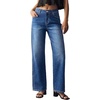 image:imageSidefeel Jeans for Women Trendy High Waisted Rhinestone Straight Leg Button Down Stretchy Denim PantsDark Blue