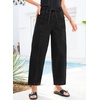 image:imageSidefeel Womens Barrel Jeans Drawstring Baggy Denim PantsBlack