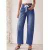 image:imageSidefeel Womens Barrel Jeans Wide Leg High Waisted Stretchy Denim PantsDark Blue