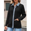 image:imageSidefeel Womens Cable Knit Denim Collar Cardigan SweatersBlack