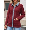 image:imageSidefeel Womens Cable Knit Denim Collar Cardigan SweatersBurgundy