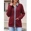 image:imageSidefeel Womens Cable Knit Denim Collar Cardigan SweatersBurgundy