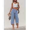 image:imageSidefeel Womens Capri Pants Trendy Wide Leg JeansIceland Blue