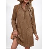 image:imageSidefeel Womens Denim Dresses 2026 Loose Long Sleeve Ruffled Edge Neck Jean Sundresses with PocketsBrown