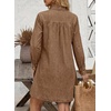 image:imageSidefeel Womens Denim Dresses 2026 Loose Long Sleeve Ruffled Edge Neck Jean Sundresses with PocketsBrown