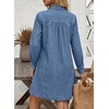 image:imageSidefeel Womens Denim Dresses 2026 Loose Long Sleeve Ruffled Edge Neck Jean Sundresses with PocketsDark Blue