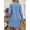 image:imageSidefeel Womens Denim Dresses 2026 Loose Long Sleeve Ruffled Edge Neck Jean Sundresses with PocketsLight Blue