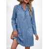 image:imageSidefeel Womens Denim Dresses 2026 Loose Long Sleeve Ruffled Edge Neck Jean Sundresses with PocketsLight Blue