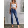 image:imageSidefeel Womens High Waisted Raw Hem Straight Leg JeansBlue