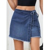 image:imageSidefeel Womens Jean Skirt High Waisted Asymmetrical Wrap Denim Mini SkortBluing