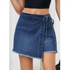 image:imageSidefeel Womens Jean Skirt High Waisted Asymmetrical Wrap Denim Mini SkortDark Blue
