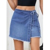 image:imageSidefeel Womens Jean Skirt High Waisted Asymmetrical Wrap Denim Mini SkortLight Blue