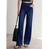 image:imageSidefeel Womens Jeans High Waisted Elastic Straight Leg Stretchy Drawstring Trendy Wide Leg Loose Pull On Denim PantsBluing