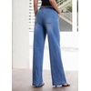image:imageSidefeel Womens Jeans High Waisted Elastic Straight Leg Stretchy Drawstring Trendy Wide Leg Loose Pull On Denim PantsLight Blue