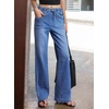 image:imageSidefeel Womens Jeans High Waisted Elastic Straight Leg Stretchy Drawstring Trendy Wide Leg Loose Pull On Denim PantsLight Blue