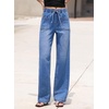 image:imageSidefeel Womens Jeans High Waisted Elastic Straight Leg Stretchy Drawstring Trendy Wide Leg Loose Pull On Denim PantsLight Blue