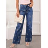image:imageSidefeel Womens Jeans High Waisted Rhinestone Star Y2K Straight Leg Stretchy Retro Sparkly Loose Wide Leg Denim PantsBlue