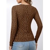 image:imageSidefeel Womens Lace Long Sleeve Tops Sheer See Through Shirts Mesh BlousesBrown