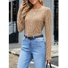 image:imageSidefeel Womens Lace Long Sleeve Tops Sheer See Through Shirts Mesh BlousesKhaki