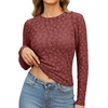 image:imageSidefeel Womens Lace Long Sleeve Tops Sheer See Through Shirts Mesh BlousesRed