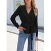 image:imageSidefeel Womens Long Sleeve Wave Wrap V Neck Tie Front Cardigan SweatersBlack