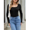 image:imageSidefeel Womens Shirts Long Sleeve Lace Square Neck Bow Knot TopsBlack