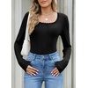 image:imageSidefeel Womens Shirts Long Sleeve Lace Square Neck Bow Knot TopsBlack