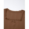 image:imageSidefeel Womens Shirts Long Sleeve Lace Square Neck Bow Knot TopsBrown
