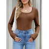 image:imageSidefeel Womens Shirts Long Sleeve Lace Square Neck Bow Knot TopsBrown