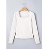 image:imageSidefeel Womens Shirts Long Sleeve Lace Square Neck Bow Knot TopsWhite