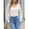 image:imageSidefeel Womens Shirts Long Sleeve Lace Square Neck Bow Knot TopsWhite