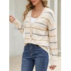 image:imageSidefeel Womens Striped Cropped Cardigan SweatersWhite
