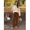 image:imageSidefeel Womens Wide Leg Corduroy Pants High Waitsed Elastic Waist TrousersCoffee