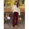 image:imageSidefeel Womens Wide Leg Corduroy Pants High Waitsed Elastic Waist TrousersRacing Red