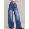 image:imageSidefeel Womens Wide Leg Jeans High Waisted Casual Stretchy Jeans 2026 Trendy Seamed Front Denim PantsDark Blue