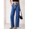 image:imageSidefeel Womens Wide Leg Jeans High Waisted Drawstring Denim SweatpantsDark Blue