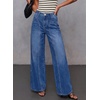 image:imageSidefeel Womens Wide Leg Jeans High Waisted Seamd Baggy Denim PantsDark Blue