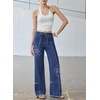 image:imageSidefeel Womens Y2K Floral Wide Leg Elastic High Waisted Baggy JeansBlue