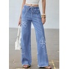 image:imageSidefeel Womens Y2K Floral Wide Leg Elastic High Waisted Baggy JeansIceland Blue
