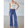 image:imageSidefeel Womens Y2K Floral Wide Leg Elastic High Waisted Baggy JeansLight Blue