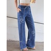 image:imageSidefeel Womens Y2K Floral Wide Leg Elastic High Waisted Baggy JeansLight Blue