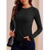 image:imageWomens Ribbed Long Sleeve Shirt Crewneck Fitted Raglan TopsBlack