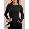 image:imageWomens Ribbed Long Sleeve Shirt Crewneck Fitted Raglan TopsBlack