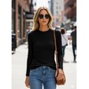image:imageWomens Ribbed Long Sleeve Shirt Crewneck Fitted Raglan TopsBlack