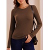 image:imageWomens Ribbed Long Sleeve Shirt Crewneck Fitted Raglan TopsCoffee