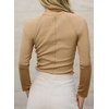 image:imageWomens Ribbed Long Sleeve Shirt Crewneck Fitted Raglan TopsKhaki