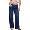 image:imageSidefeel Jeans for Women Trendy High Waisted Patched Waist Straight Leg Button Down Stretchy Denim PantsBluing